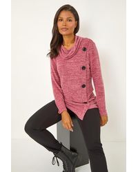 Roman - Cowl Neck Button Stretch Top - Lyst