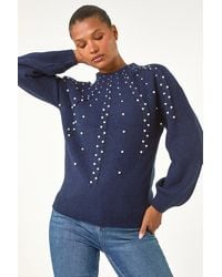 Roman - Pearl Embellished Cable Knit Jumper - Lyst