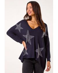 Roman - Star Print Hanky Hem Knit Jumper - Lyst