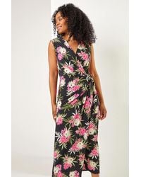Roman - Petite Floral Print Wrap Ruched Maxi Dress - Lyst