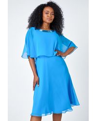 Roman Petite - Sequin Trim Chiffon Cape Dress - Lyst
