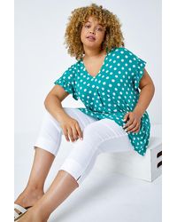 Roman Curve - Spot Frill Sleeve Top - Lyst