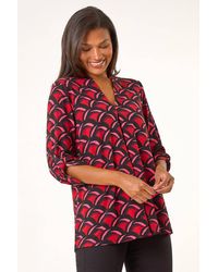 Roman - Abstract V-Neck Pleat Front Stretch Top - Lyst
