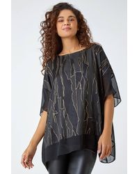 Roman - Metallic Foil Print Chiffon Overlay Top - Lyst