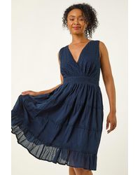 Roman Petite - Embroidered Lace Trim Dress - Lyst