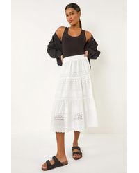Roman - Broderie Cotton A-Line Midi Skirt - Lyst