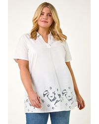 Roman Curve - Floral Cut Out Woven Top - Lyst