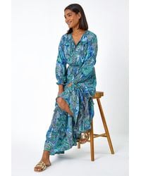 Roman - Paisley Print Tassel Frill Hem Maxi Dress - Lyst