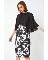 Roman - Floral Cape Detail Stretch Shift Dress - Lyst