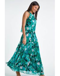Roman - Swirl Print Pleated Halterneck Maxi Dress - Lyst