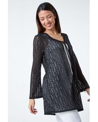 Roman - Tie Front Knit V-Neck Longline Cardigan - Lyst