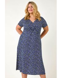 Roman Curve - Abstract Twist Front Stretch Midi Dress - Lyst