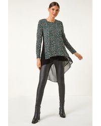 Roman - Ditsy Spot Print Chiffon Hem Tunic Top - Lyst