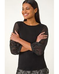 Roman - Textured Floral Contrast Top - Lyst