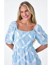 Roman Petite - Cotton Embroidered Shirred Maxi Dress - Lyst