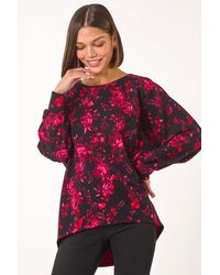 Roman - Rose Floral Print Stretch Hem Top - Lyst