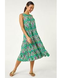Roman - Abstract Print Smock Midi Dress - Lyst