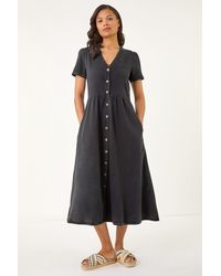 Roman - Denim Button Through Midi Dress - Lyst