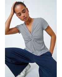 Roman Petite - Stripe Twist Soft V-Neck Stretch Top - Lyst