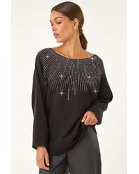 Roman - Hotfix Embellished Neck Knit Jumper - Lyst