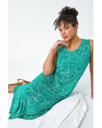 Roman - Originals Curve Swirl Print Swing Maxi Stretch Dress - Lyst