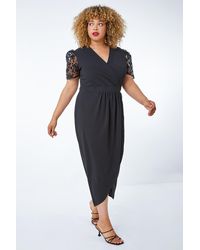 Roman Curve - Floral Sheer Sleeve Wrap Dress - Lyst