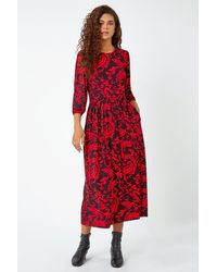 Roman - Paisley Print Pocket Midi Stretch Dress - Lyst
