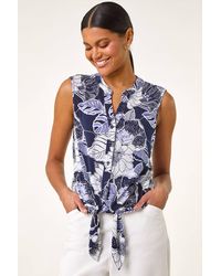 Roman - Textured Floral Tie Blouse - Lyst