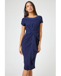 Roman - Embellished Stretch Twist Waist Ruched Dress - Lyst
