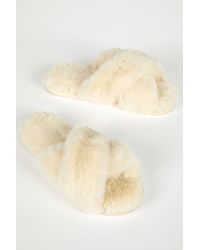 Roman - Cross Over Faux Fur Mule Slipper - Lyst