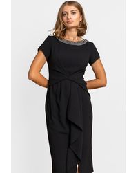 Roman - Embellished Stretch Twist Waist Ruched Dress - Lyst