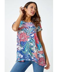 Roman - Tropical Print Hanky Hem Tunic Top - Lyst