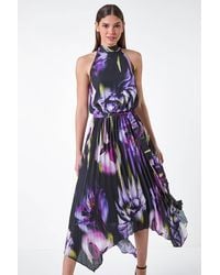 Roman - Floral Halter Neck Hanky Hem Midi Dress - Lyst