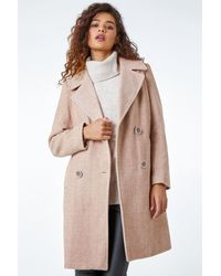Roman - Double Breasted Longline Textured Coat - Lyst