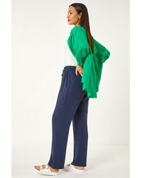 Roman - Elastic Waist Tie Front Linen Mix Trouser - Lyst
