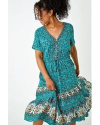 Roman Petite - Floral Border Print Midi Dress - Lyst