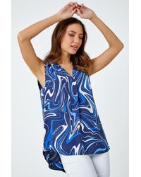 Roman - Sleeveless Swirl Print V-Neck Chiffon Blouse - Lyst