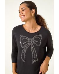Roman - Sparkling Bow Detail Viscose Top - Lyst