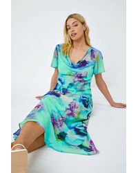 D.u.s.k - Floral Print Cowl Neck Dress - Lyst