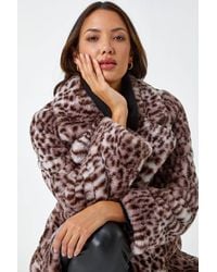 Roman - Premium Animal Print Faux Fur Coat - Lyst
