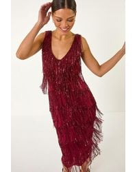 Roman - Sequin Tassel Flapper Midi Dress - Lyst