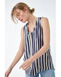 Roman - Stripe Print Button Detail Vest Top - Lyst