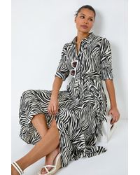 Roman - Zebra Print Midi Shirt Dress - Lyst