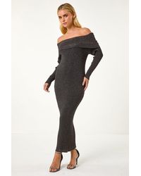 Roman Petite - Metallic Knit Bardot Midi Dress - Lyst