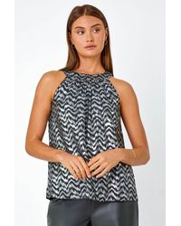 Roman - Metallic Zig-Zag Print Halterneck Top - Lyst
