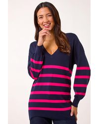 Roman - Stripe V-Neck Boyfriend Knit Jumper - Lyst