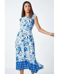 Roman - Sleeveless Floral Border Print Midi Dress - Lyst