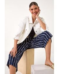 Roman - Stripe Print Button Detail Culotte Trousers - Lyst