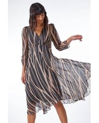 Roman - Abstract Chiffon Wrap Asymmetric Midi Dress - Lyst