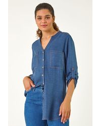 Roman - V-Neck Longline Button Detail Blouse - Lyst